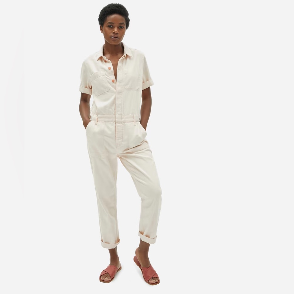 Everlane Cream Short-Sleeve Utility Jumpsuit